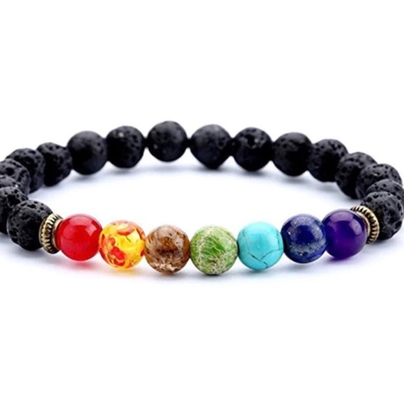 New 7 Chakra Beaded Healing Bracelet w/ Lava Stone - Picture 3 of 5